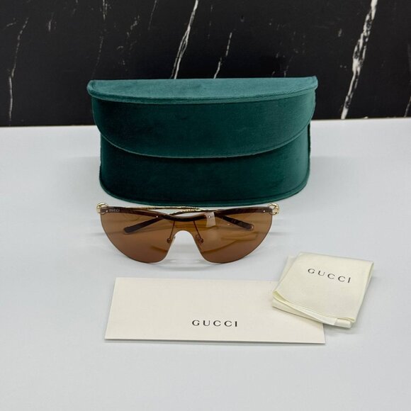 NEW GUCCI WOMEN SHIELD GG1700S 004 SUNGLASSES GOLD BROWN GUCCI EYEWEAR main image 6